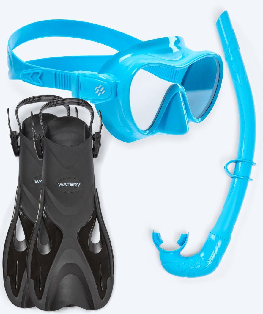 Watery snorkelset Fisher/Cliff för barn i ljusblå, med mask, snorkel och fenor